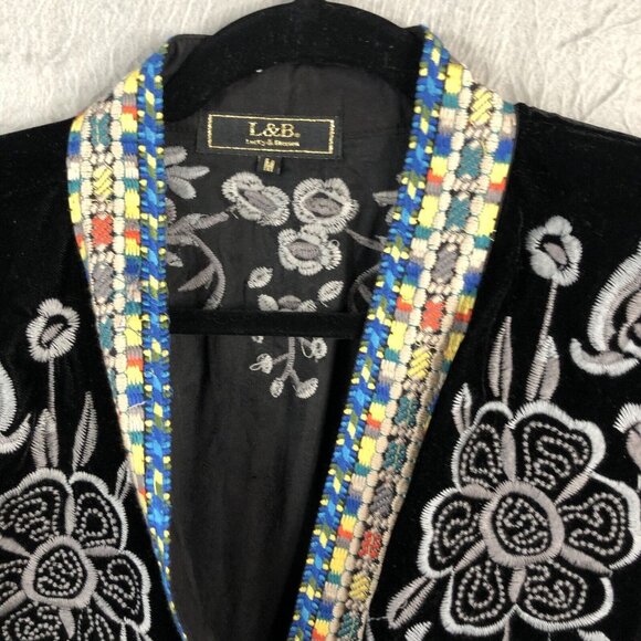 Velvet Embroidery Cardigan Womens Medium Black Boho Art to Wear Event L&B - Picture 2 of 16